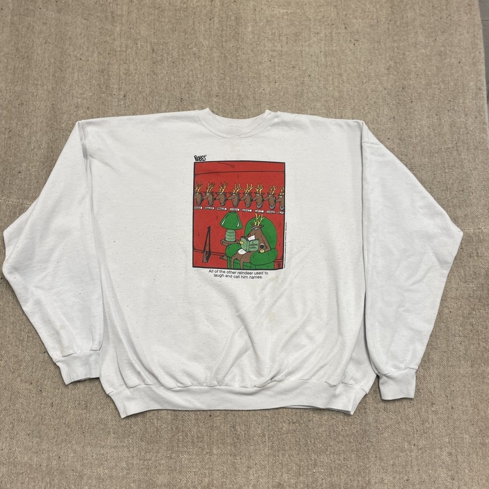 Vintage Rudolph Comedy Graphic Sweatshirt Men XXL White 1990s Hanes